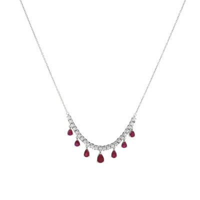 Gargantilla de oro blanco con rubíes y diamantes