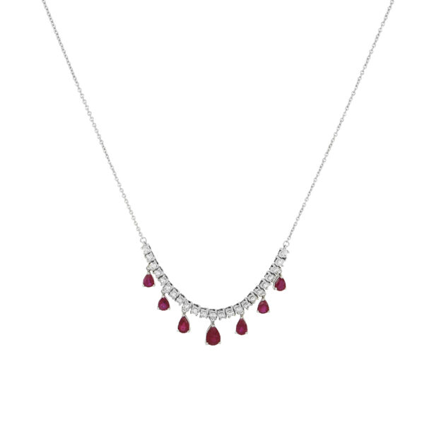 Gargantilla de oro blanco con rubíes y diamantes