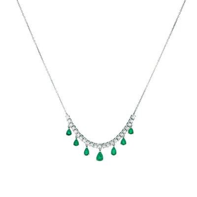 Gargantilla de oro blanco con esmeraldas y diamantes