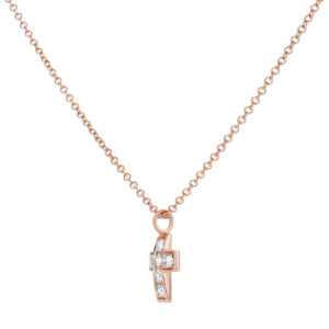 Dije cruz plana de oro rosa con diamantes - Imagen 2