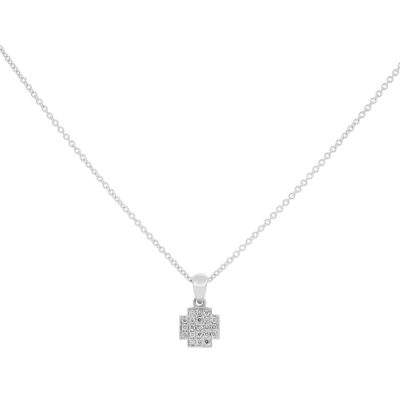 Dije cruz plana de oro blanco con diamantes