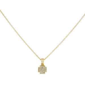 Dije cruz plana de oro amarillo con diamantes