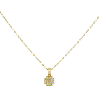 Dije cruz plana de oro amarillo con diamantes