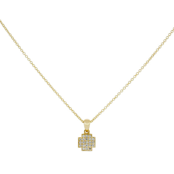 Dije cruz plana de oro amarillo con diamantes