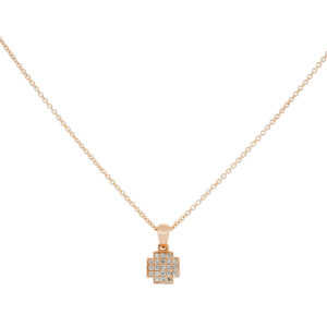 Dije cruz plana de oro rosa con diamantes