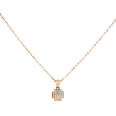 Dije cruz plana de oro rosa con diamantes