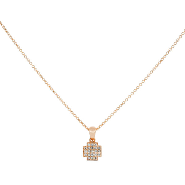 Dije cruz plana de oro rosa con diamantes