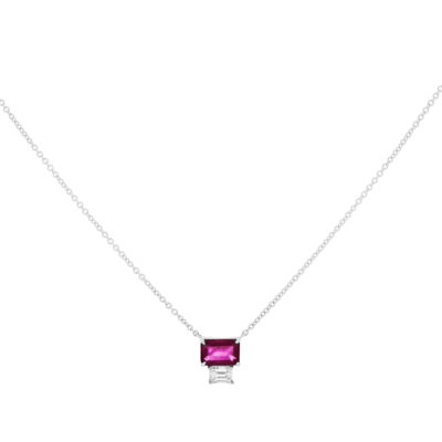 Dije de oro blanco con rubí y diamante