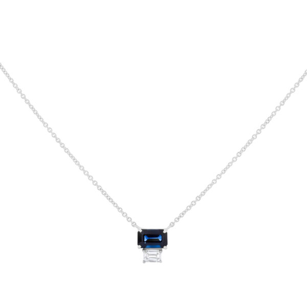 Dije de oro blanco con zafiro y diamante