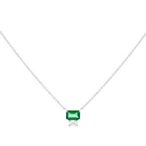 Dije de oro blanco con esmeralda y diamante