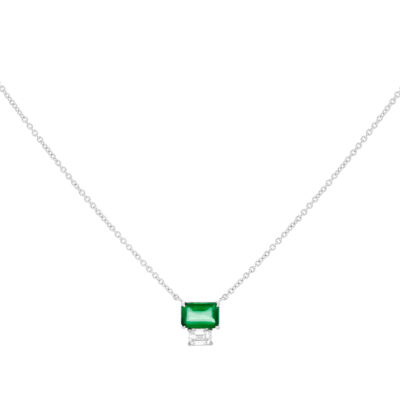 Dije de oro blanco con esmeralda y diamante