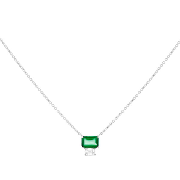 Dije de oro blanco con esmeralda y diamante
