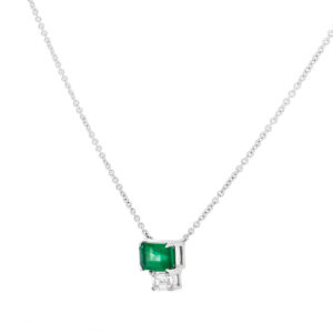 Dije de oro blanco con esmeralda y diamante - Imagen 2