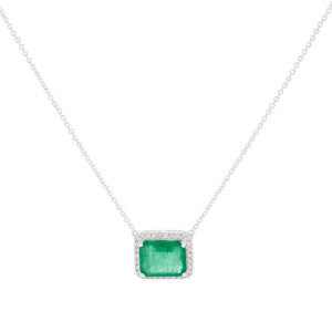 Dije de oro blanco con esmeralda y diamantes
