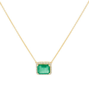 Dije de oro amarillo con esmeralda y diamantes