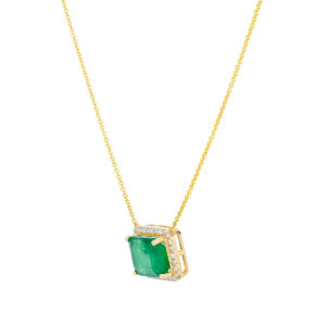 Dije de oro amarillo con esmeralda y diamantes - Imagen 2