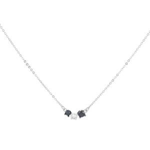 Dije bicolor mini de oro blanco con diamantes negros