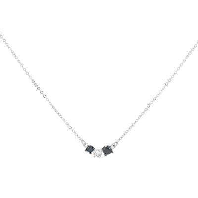 Dije bicolor mini de oro blanco con diamantes negros