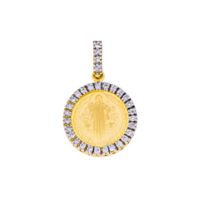 Medalla San Benito de oro con diamantes