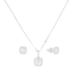 Juego de broquel y dije en oro blanco 14K