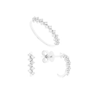 Juego de anillo y aretes de oro blanco con diamantes