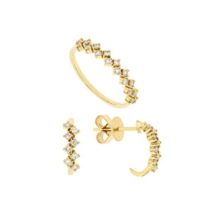 Juego de anillo y aretes de oro con diamantes