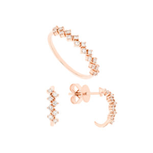 Juego de anillo y aretes de oro rosa con diamantes