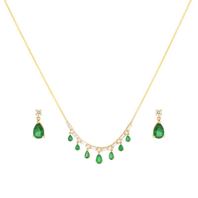 Juego gargantilla y aretes de oro con esmeraldas y diamantes