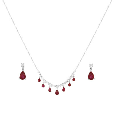Juego gargantilla y aretes de oro blanco con rubíes y diamantes