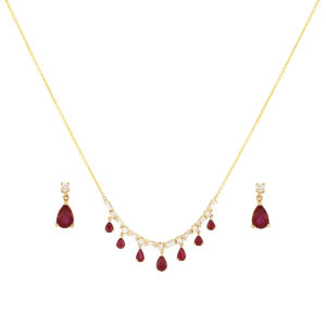 Juego gargantilla y aretes de oro con rubíes y diamantes