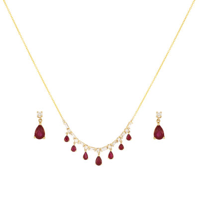 Juego gargantilla y aretes de oro con rubíes y diamantes