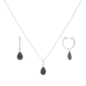 Juego gargantilla y aretes de oro blanco con diamantes negros