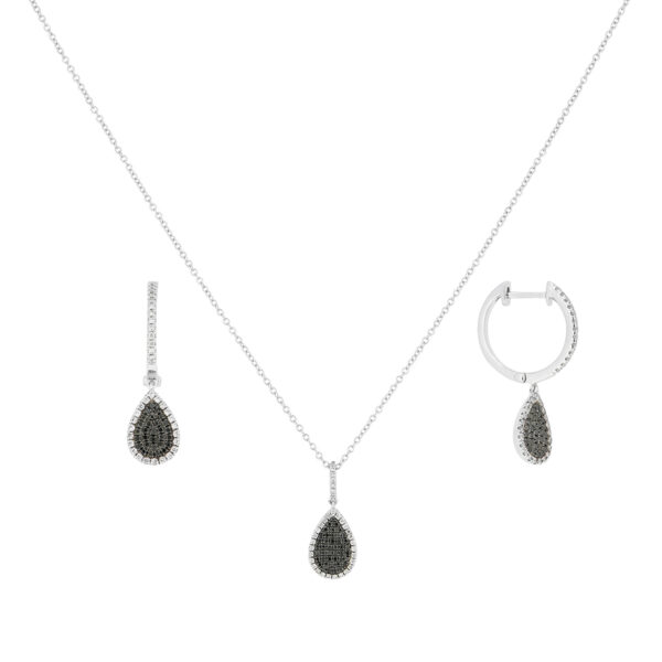 Juego gargantilla y aretes de oro blanco con diamantes negros
