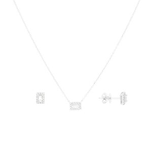 Juego de broquel con dije en oro blanco con diamantes