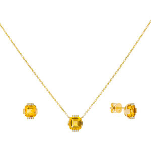Juego broqueles y dije de citrina y diamantes