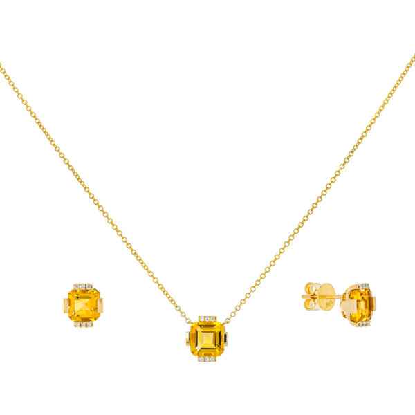 Juego broqueles y dije de citrina y diamantes