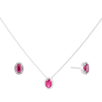 Juego dije y broqueles de oro blanco con rubíes y diamantes