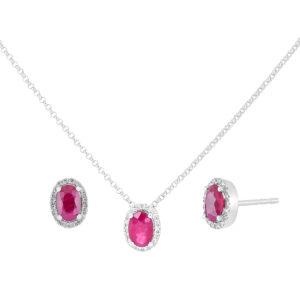 Juego dije y broqueles de oro blanco con rubíes y diamantes - Imagen 2