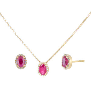 Juego dije y broqueles de oro amarillo con rubíes y diamantes - Imagen 2