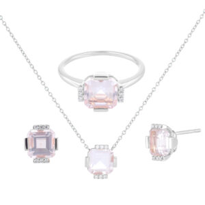 Juego dije, anillo y broqueles de oro blanco con piedras semipreciosas y diamantes - Imagen 2