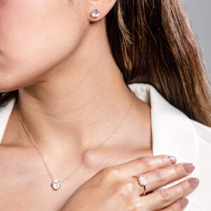 Juego dije, anillo y broqueles de oro rosa con piedras semipreciosas y diamantes - Imagen 3