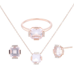 Juego dije, anillo y broqueles de oro rosa con piedras semipreciosas y diamantes - Imagen 2