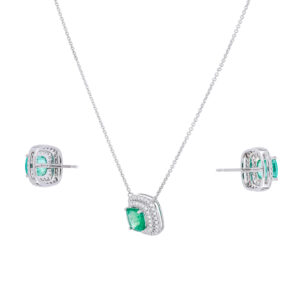 Juego dije y broqueles de oro blanco con esmeraldas y diamantes - Imagen 2