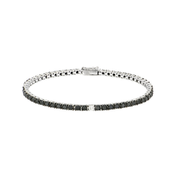 Pulsera oro blanco 14K y diamante negro