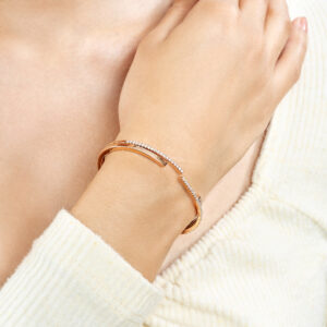 Pulsera abierta de oro rosa con diamantes - Imagen 3