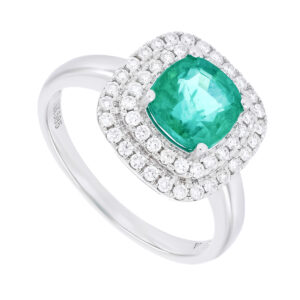 Anillo de oro blanco con esmeralda y diamantes