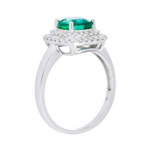 Anillo de oro blanco con esmeralda y diamantes - Imagen 2