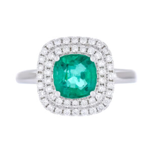 Anillo de oro blanco con esmeralda y diamantes - Imagen 3
