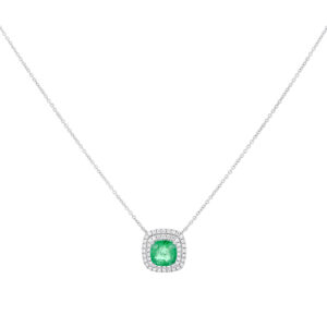 Dije de oro blanco con esmeralda y diamantes