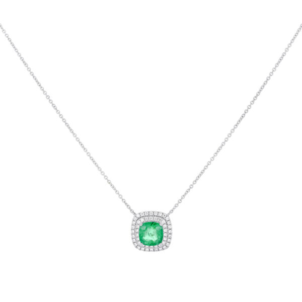 Dije de oro blanco con esmeralda y diamantes